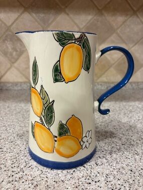 InHomestylez Lemon Valley Zest Pitcher With Handle Farmhouse Hand Painted